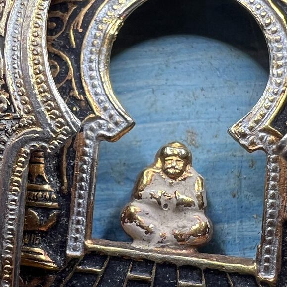 Vintage Damascene Tibetan Buddha Scene Brooch Pendant Enamel Costume Jewelry - Picture 5 of 8